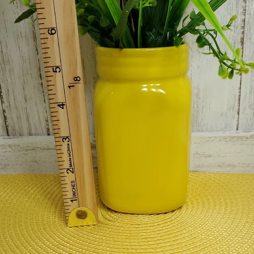 Mason Jar Yellow Vase Utensil Holder Summer Kitchen Home Decor Faux Flowers Vase